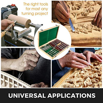 VEVOR 8-Piece Wood Lathe Chisel Kit, HSS Steel Blades, Woodworking Turning Tools with Wooden Storage Case, Ideal for Wood, Root, and Furniture Carving - Red
