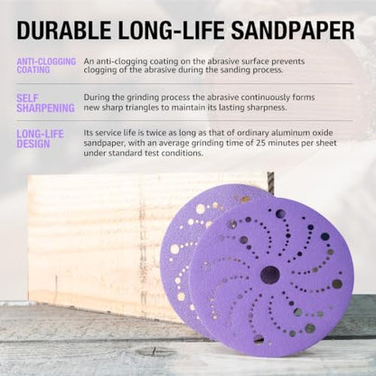 50 Pack 6 Inch Purple Ceramic Sanding Discs Multi-Hole Mix 80-220 Grit - style: Mix