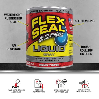 Flex Seal Liquid Rubber Sealant Coating, Waterproof, Gray, 32 oz - color: Gray, size: 32 oz