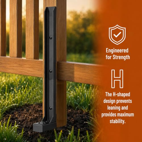 Fence Post Repair Kit, Anchor Ground Stakes for Repair Tilted, Broken Wood Fence Post with Install Accessoris (4 PCS) - color: Black