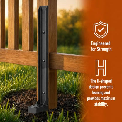 Fence Post Repair Kit, Anchor Ground Stakes for Repair Tilted, Broken Wood Fence Post with Install Accessoris (4 PCS) - color: Black