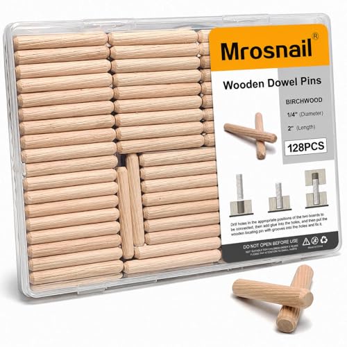 128PCS 1/4" x 2" Wooden Dowel Pins, Fluted Hardwood Dowels - size: 128PCS 1/4×2