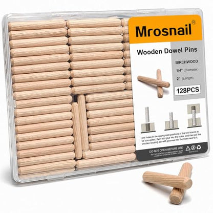 128PCS 1/4" x 2" Wooden Dowel Pins, Fluted Hardwood Dowels - size: 128PCS 1/4×2
