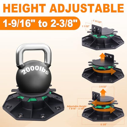 12 Pack Adjustable Deck Support Pedestals, 1-9/16" to 2-3/8" Height - size: 1-9/16 to 2-3/8"