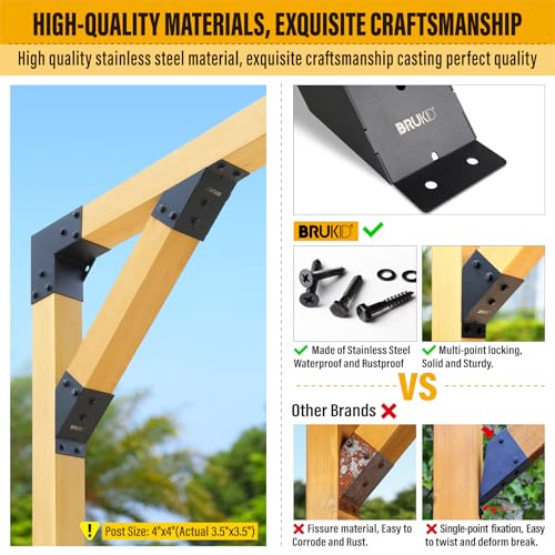 4pc 45°-Degree Angle Support Bracket, 4x4 (Actual 3.5''x3.5'') Angle Bracket, Suitable for Pergolas, Gazebo, Deck Porch, Cabin Elevated Wood Support Bracket kit (Frosted-Black) - size: 4''x4'' (Actual: 3.5''x3.5'')