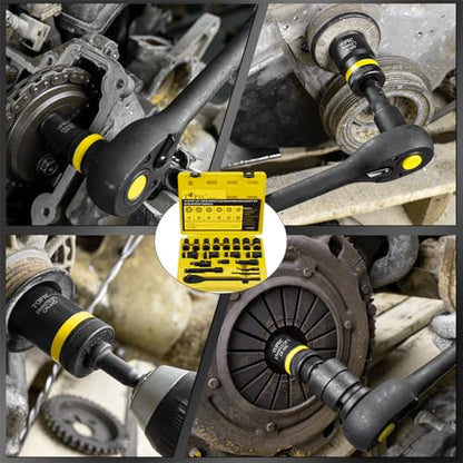 Topec 1/2" Drive Lug Nut Removal Tool, 19-Piece 10-25mm, Impact Lug Nut Extractor Socket Set with Ratchet Handle, Wheel Lock Removal Kit for Damaged, Rounded, Stripped Car Bolt Nuts - size: 19 PCS