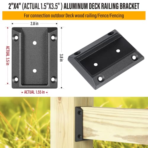 40pcs ADC-12 Aluminum Deck Railing Bracket, Deck Railing Connectors for 2"x4" (Actually 1.5"x3.5") Wooden Deck Railing Post to Handrail Connection (Black)
