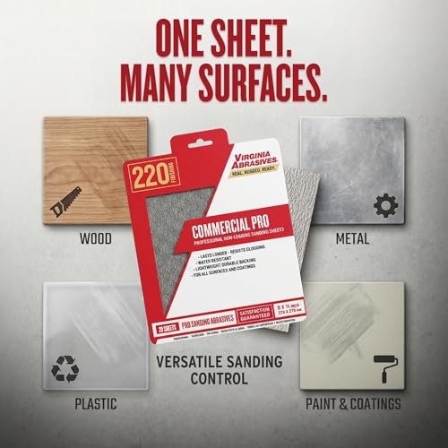 Sandpaper Sheets Commercial Pro, 220 Grit, Very Fine, 9” x 11”, 20 Pack - style: 220 Grit
