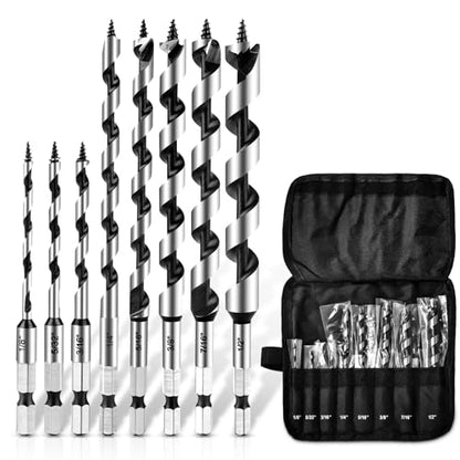 8Pcs 1/8"-1/2" Inch Auger Drill Bit Set for Wood with 1/4" Hex Shank