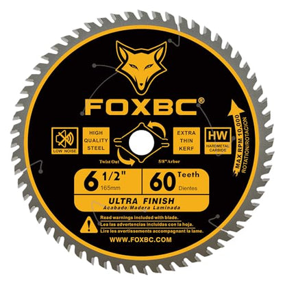 FOXBC 6-1/2 inch Circular Saw Blade for Wood, 60-Tooth, Ultra Fine Finish - 2PK