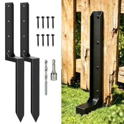 Fence Post Repair Kit, Heavy Duty Fence Post Anchor for Wooden Fence Repair, No Dig Post Support Bracket, Fence Repair Kit for Broken Wood Fence Posts (2 Pack)