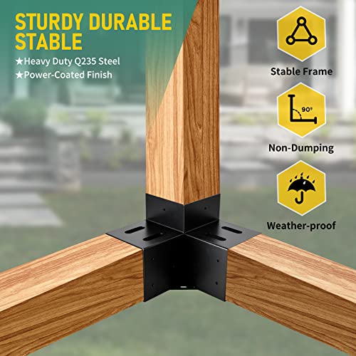 4"x4" Pergola Bracket Kit 4pcs,3-Way 90°Right Angle Corner Brackets - size: 4PC 3-Way Pergola Brackets