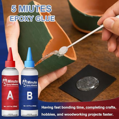 5 Minute Epoxy Glue 8.45 fl oz, Fast Cure Clear 2 Part Epoxy Adhesive