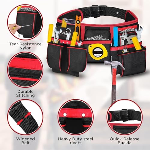 FUERI Cordura Nylon Tool Belt with Suspenders Heavy Duty Tool Pouches for Men Construction Carpenters Electricians Framers Garden Women - style: Tool Belt with Suspenders