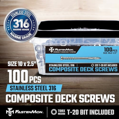 Composite Deck Screws, #10 x 2-1/2", 100PCS, Natural - color: Natural, size: #10 x 2-1/2"