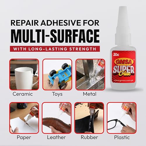 Super Glue All Purpose, Fastest & Toughest Adhesive 3g Instant Repair Unbreakable Bond, Strong Superglue Liquid for Hard Plastic, Rubber, Metal, Leather, Ceramics, Wood, DIY Craft (6)