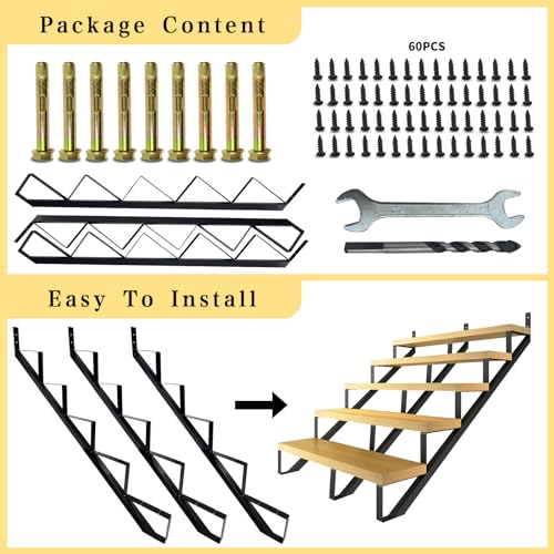 5 Step Metal Stair Step Steel Riser Stringers for 34.7" Height Deck, 3Packs - size: 5 Steps
