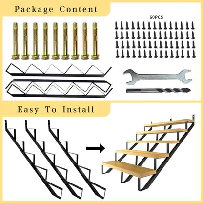 5 Step Metal Stair Step Steel Riser Stringers for 34.7" Height Deck, 3Packs - size: 5 Steps