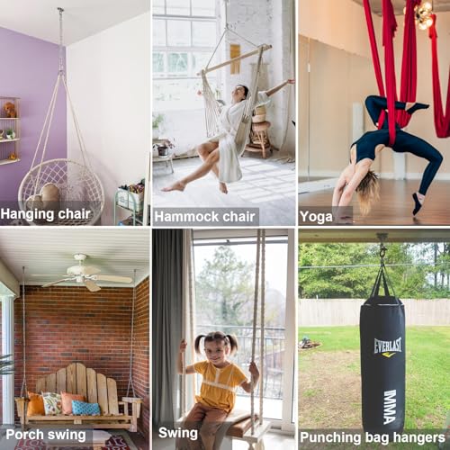 BeneLabel Stainless Steel Heavy Duty Swing Hanger Ceiling Mount 1600 LB Capacity Swing Hardware for Swing Seat, Yoga, Heavy Bag, Porch Swing, Hanging Chair with 2 Screws and 2 Expansion Bolts - color: Silver - 180° Swing Hanger (1 Pack)