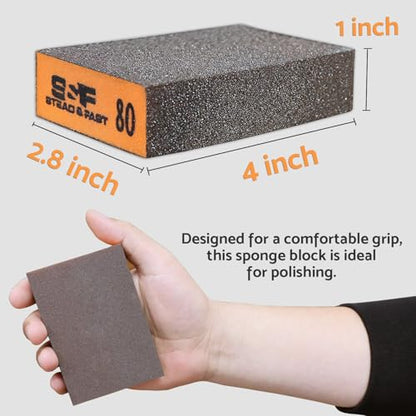 S&F STEAD & FAST Sanding Sponge 60 80 120 180 220 320 Grit 6 Pc, Tack Cloth