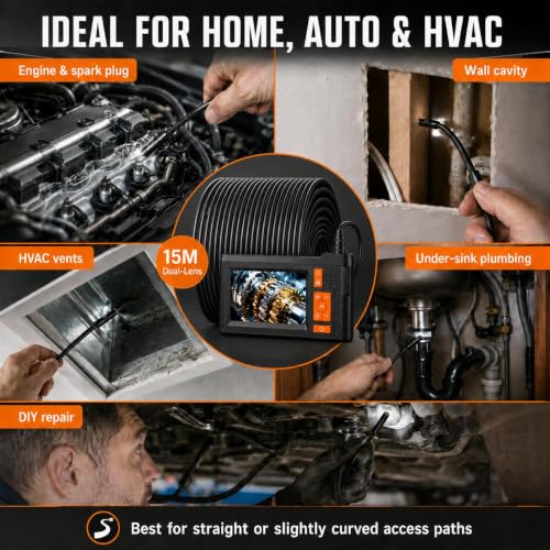 Dual Lens Borescope Camera 50FT with 4.3'' HD Screen, 1080P Photo Video - size: 4.3''Dual Lens 50FT