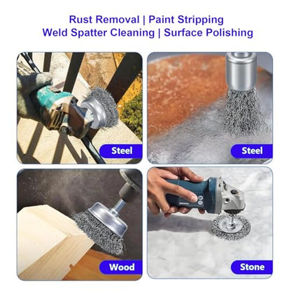 VASTOOLS 15pcs Wire Brushes Set, Carbon Steel Cup/Wheel/Pen Brushes for 1/4" Hex Shank Drill Attachments,Stainless Steel Hand Brushes,for Rust Removal,Paint Stripping and Cleaning