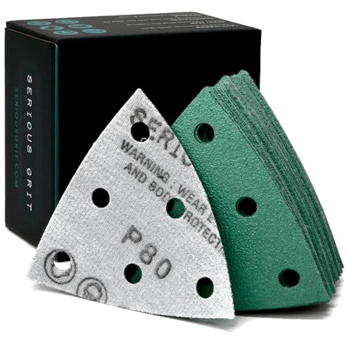 Serious Grit - 93mm 6-Hole P80 Grit Triangle Sanding Sheets - 50 Pack Box - style: 80 Grit