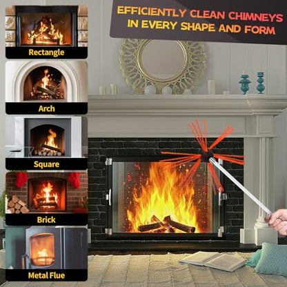 30 Feet Chimney Sweep Kit, Chimney Cleaning Kit with 9 Flexible White Chimney Rods, Chimney Brush for Sweeping Fireplace, Rotary Chimney Cleaning System Driven by Drill - size: 30 Feet