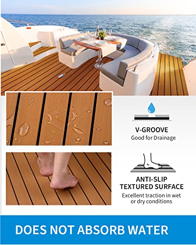 OCEANBROAD Boat Flooring 96''x16.8''/28.8''/36''/45.6'' - color: Brown with Black Seam Lines, size: 96''L x 45.6''W(2pack-60.8sqft)