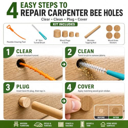 Carpenter Bee Hole Repair Kit, 308 PCS with Tapered Wood Plugs