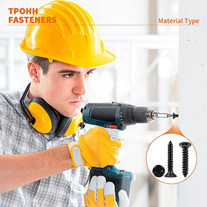 100 PCS #4 X 1/2 inch Stainless Steel 18-8 (A2) Wood Screws, Black Coated Flat Head Phillips Full Threaded 0.47" Length Small Screw by TPOHH - size: #4 X 1/2 inch