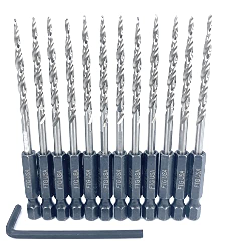 FTG USA 12Pc #6 (9/64") Replacement Countersink Drill Bit Set Tapered Bits - size: #6 (9/64"), style: 12 Bits w/o cutter