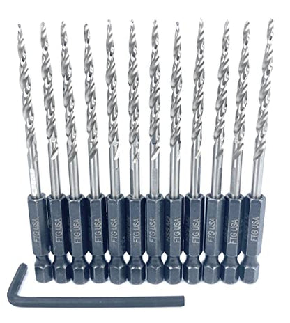 FTG USA 12Pc #6 (9/64") Replacement Countersink Drill Bit Set Tapered Bits - size: #6 (9/64"), style: 12 Bits w/o cutter
