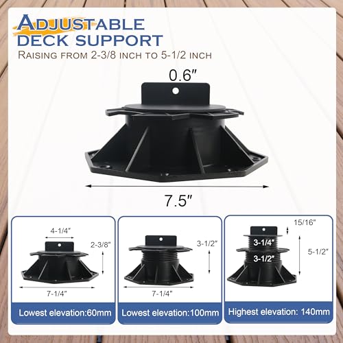 10PCS Adjustable Deck Support Pedestal Blocks (2-3/8" to 5-1/2")