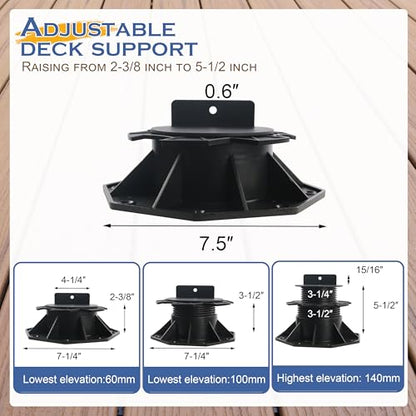 10PCS Adjustable Deck Support Pedestal Blocks (2-3/8" to 5-1/2")