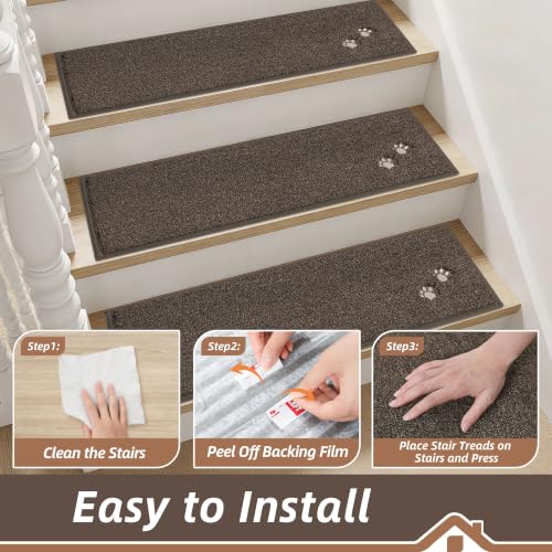 BEQHAUSE Stair Treads Non Slip for Wooden Steps 28" x 9", 4pcs, Brown - color: Brown - Dog Paws, size: 28 in X 9 in (4 Pieces)
