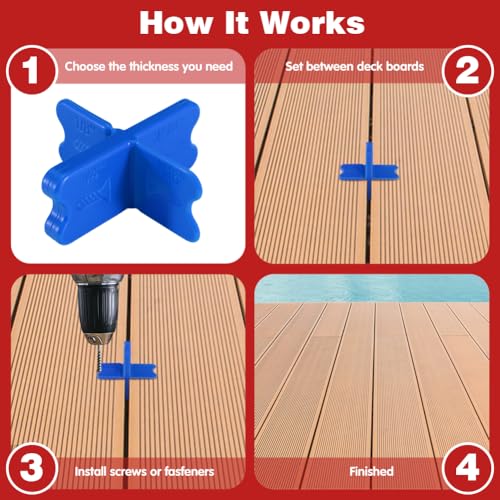 12 Pcs Deck Spacer Tool, 4 Thicknesses Deck Spacers -1/16",1/8",3/16",1/4" - color: B-12PCS-multicolour