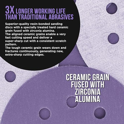 Dura-Gold 220 Grit 5" Purple Film Ceramic Sanding Discs, Box of 50, 8-Hole - style: 220 Grit