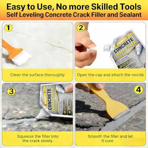 Concrete Cement Crack Filler Self-Leveling Sealant, Waterproof Fast-Drying Concrete Sealer Repair, Flexible Easy DIY Crack Seal Gule for Driveway, Sidewalk, Patio, Garage Floor, Asphalt - 4PC - size: 4PACK