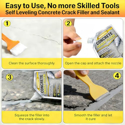 Concrete Cement Crack Filler Self-Leveling Sealant, Waterproof Fast-Drying Concrete Sealer Repair, Flexible Easy DIY Crack Seal Gule for Driveway, Sidewalk, Patio, Garage Floor, Asphalt - 4PC - size: 4PACK