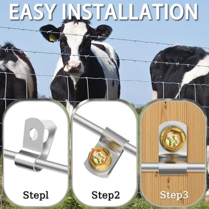 400 PCS T304 Stainless Steel Wire Fence Clips, Fasteners Post Screw with Wire Fixer, Agricultural Fencing Fence Wire Clamps for 4, 6, 8,10 and 12-16Gauge Wire Fencing Livestock Fencing Clips for Wood - size: 400PCS