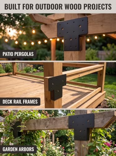 4x4 T-Shaped Column Beam Connectors Multi-Use Brackets for Pergolas - color: Black-4x4