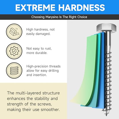 (10-Set) 3/8 x 1-1/2" Lag Screws, Stainless Steel Heavy Duty Hex Head Lag Bolts for Wood, Commercial/Industrial Grade 1/4 Bolts, Mounting Screws Bolts Kit, Bright Finish by Marysino - color: Silver, size: 3/8 x 1-1/2"