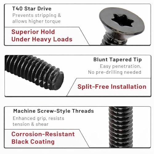 Trailer Flooring Screws, 5/16"-18 x 3, Torx Drive, Flat Head, Self-Tapping Thread-Cutting, Phosphate-Coated Steel