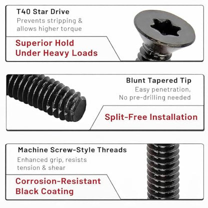 Trailer Flooring Screws, 5/16"-18 x 3, Torx Drive, Flat Head, Self-Tapping Thread-Cutting, Phosphate-Coated Steel