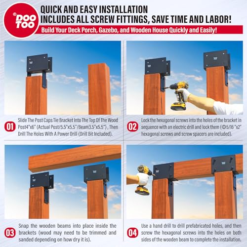 Stainless Steel Pergola Brackets, 4x6(Actual Post/5.5"x5.5" Beams/3.5"x5.5") End Post to Beam Bracket, Heavy Duty Post Cap Tie Bracket for Gazebos, Decks and Porches(2pcs-Black) - size: End 4x6 (Actual Post 5.5"x5.5", Beams 3.5"x5.5")