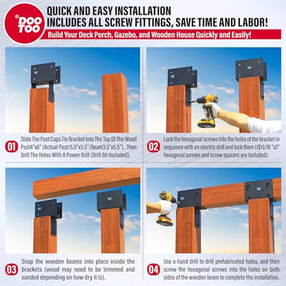 Stainless Steel Pergola Brackets, 4x6(Actual Post/5.5"x5.5" Beams/3.5"x5.5") End Post to Beam Bracket, Heavy Duty Post Cap Tie Bracket for Gazebos, Decks and Porches(2pcs-Black) - size: End 4x6 (Actual Post 5.5"x5.5", Beams 3.5"x5.5")