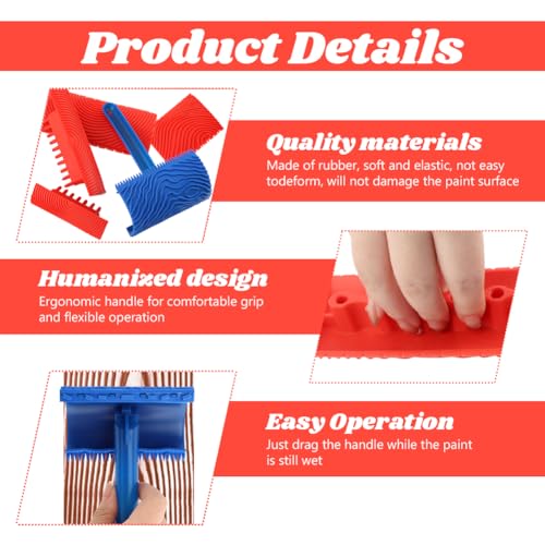 5PCS Wood Grain Tool Set, Rubber Wood Graining Tools with Handles - color: Blue