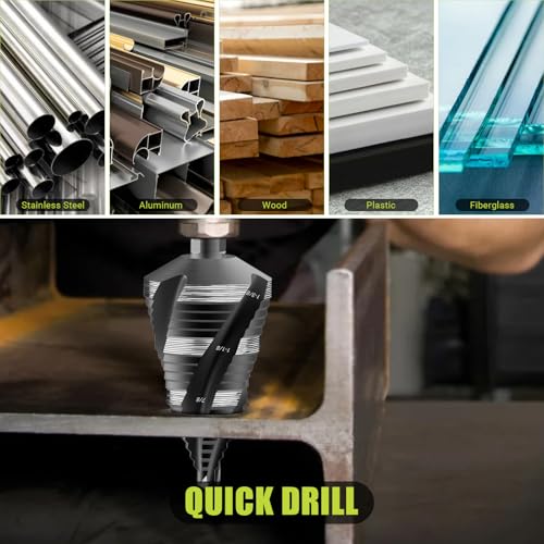 5 Pcs Four Spiral Flute Step Drill Bit Set, 6 Pcs Countersink Drill Bits - size: HSS 11 Pieces (5 Step + 6 Countersink)