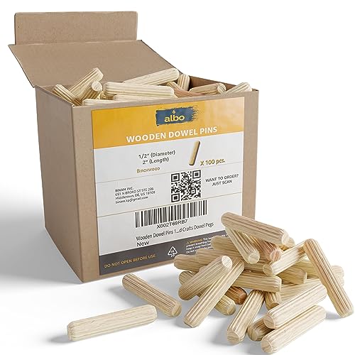 ALBO 100 Pcs. Fluted Wood Dowel Pins for Woodworking, 1/2 x 2 Inch - size: 1/2"x2"-100Psc